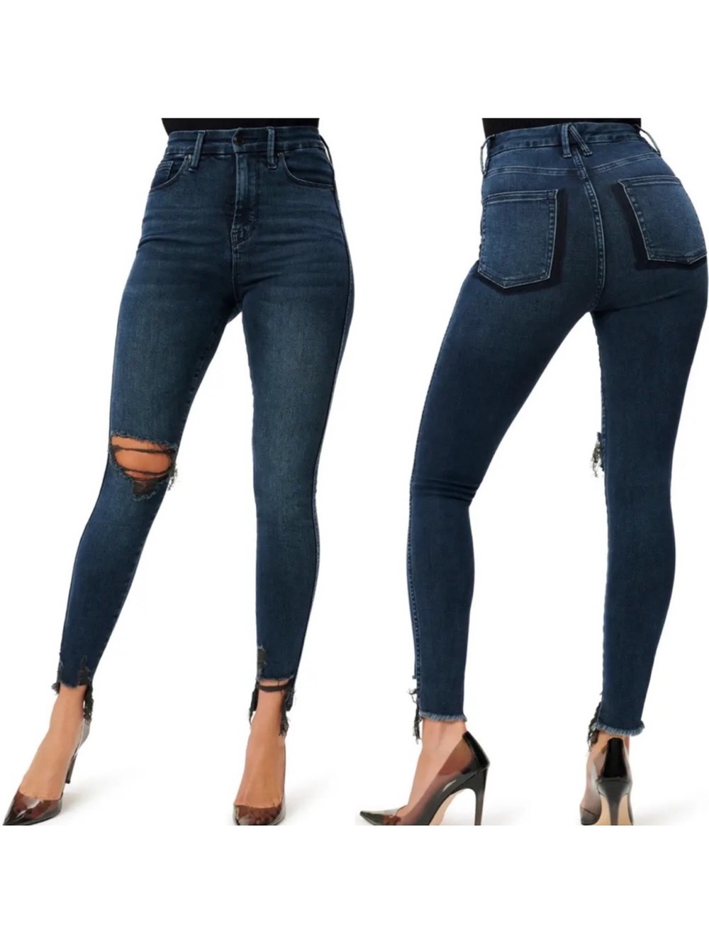 Good American Dark Blue Distressed Skinny Jeans